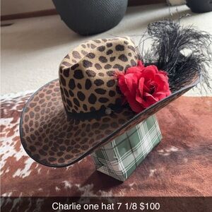 Leopard Print Hat with Red Flower Accent